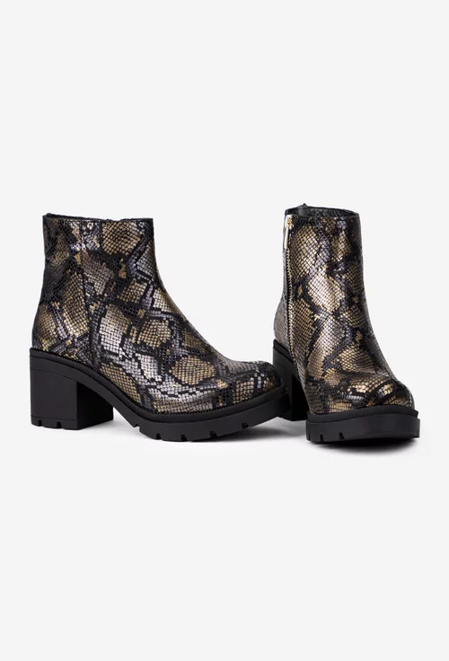 Botine dama din piele neagra cu auriu