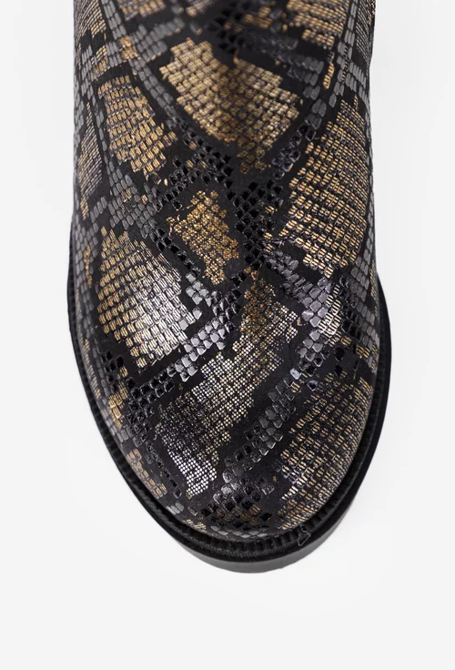 Botine dama din piele neagra cu auriu