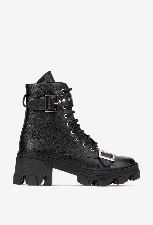 Botine dama din piele texturata accesorizate picture - 2