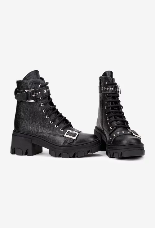 Botine dama din piele texturata accesorizate picture - 5