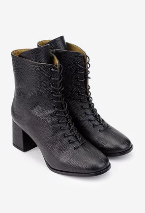 Botine dama din piele texturata neagra