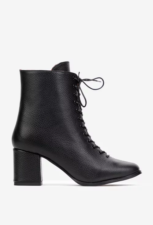 Botine dama din piele texturata neagra