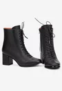 Botine dama din piele texturata neagra
