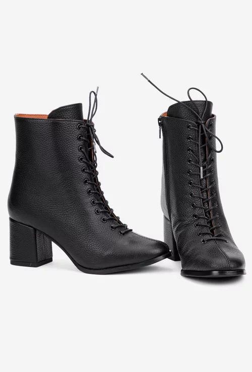 Botine dama din piele texturata neagra