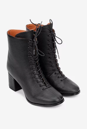 Botine dama din piele texturata neagra