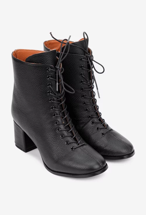 Botine dama din piele texturata neagra