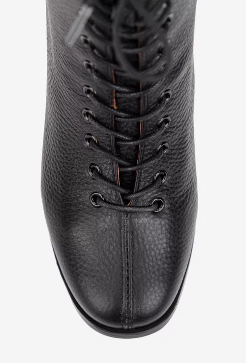 Botine dama din piele texturata neagra