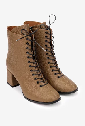 Botine dama din piele texturata taupe
