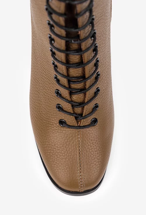 Botine dama din piele texturata taupe