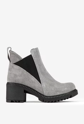 Botine dama gri din piele intoarsa