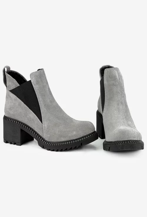 Botine dama gri din piele intoarsa