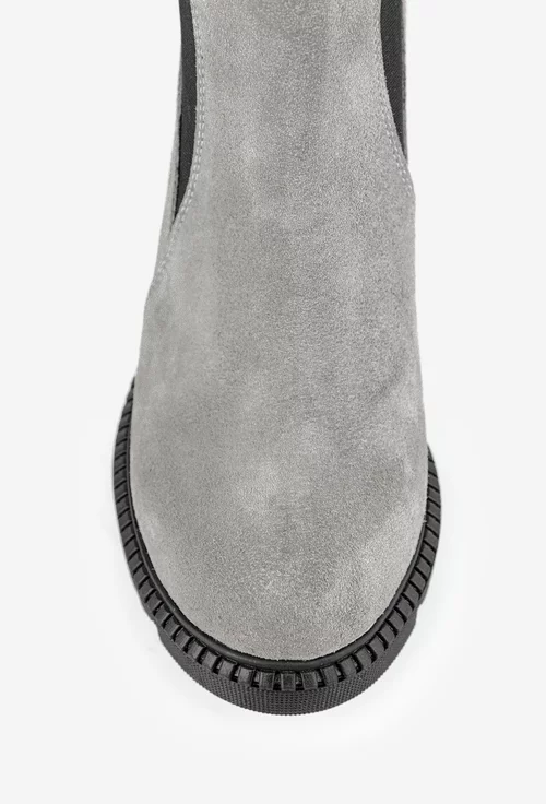 Botine dama gri din piele intoarsa