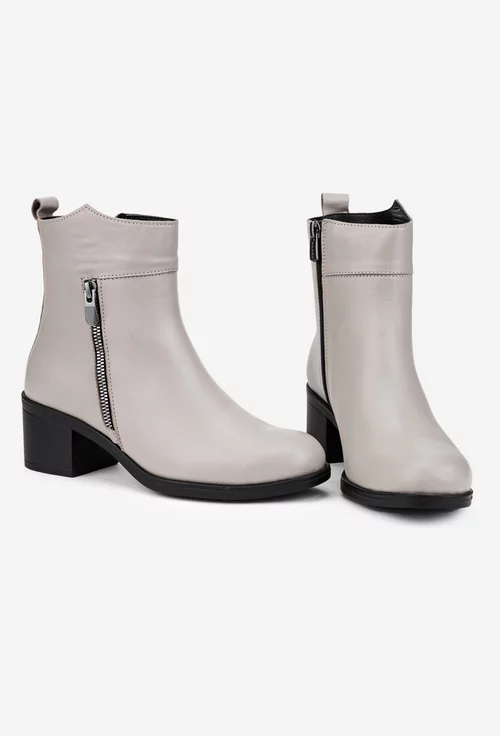 Botine dama gri din piele naturala