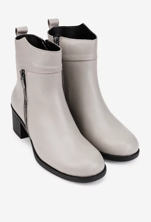 Botine dama gri din piele naturala