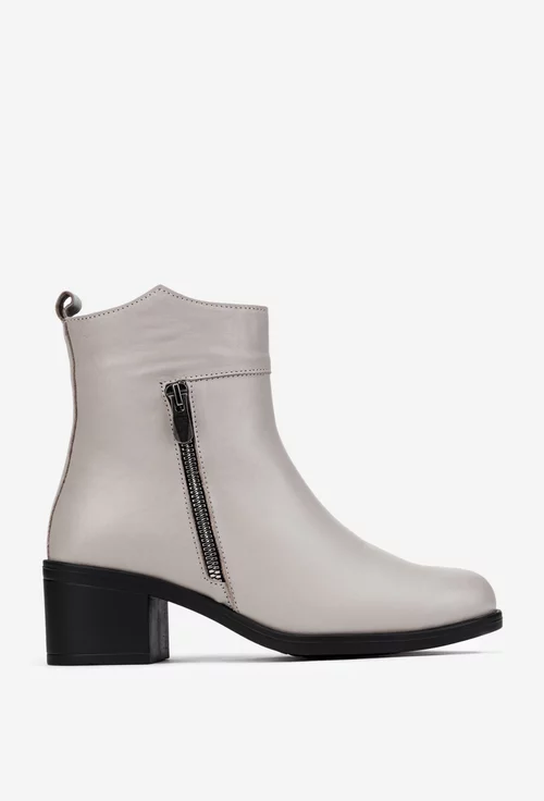 Botine dama gri din piele naturala