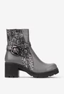 Botine dama gri din piele naturala cu model