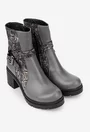 Botine dama gri din piele naturala cu model