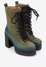 Botine dama kaki cu verde din piele cu toc inalt