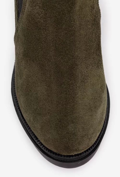 Botine dama kaki din piele intoarsa cu elastic in laterale