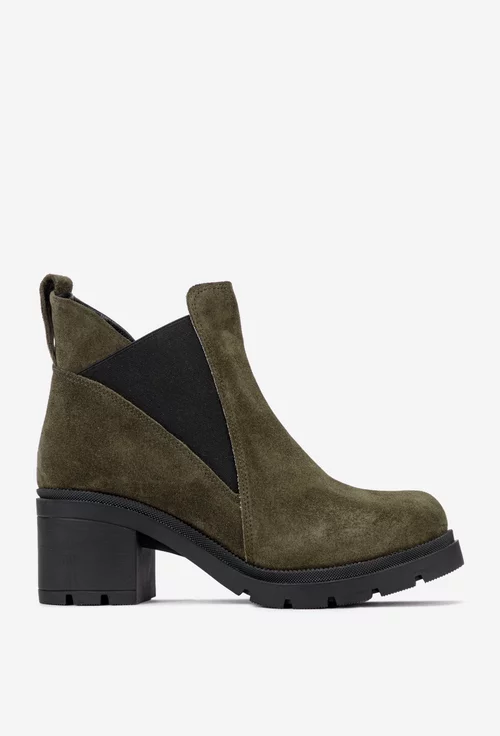 Botine dama kaki din piele intoarsa cu elastic in laterale