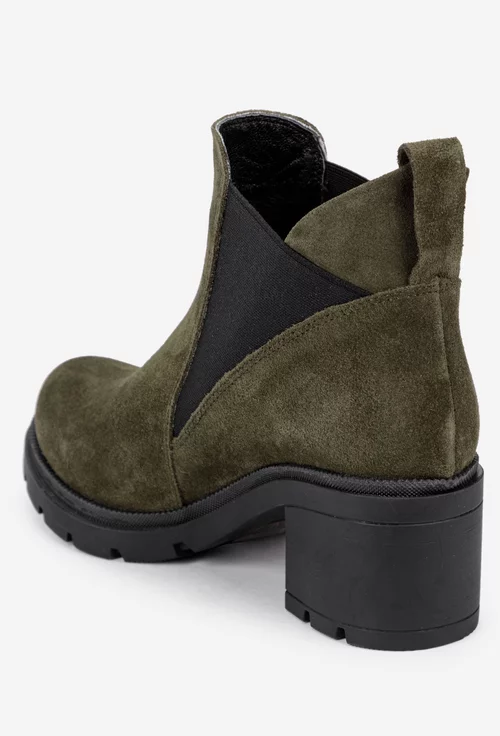 Botine dama kaki din piele intoarsa cu elastic in laterale