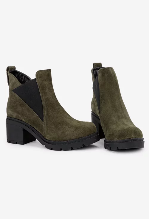 Botine dama kaki din piele intoarsa cu elastic in laterale