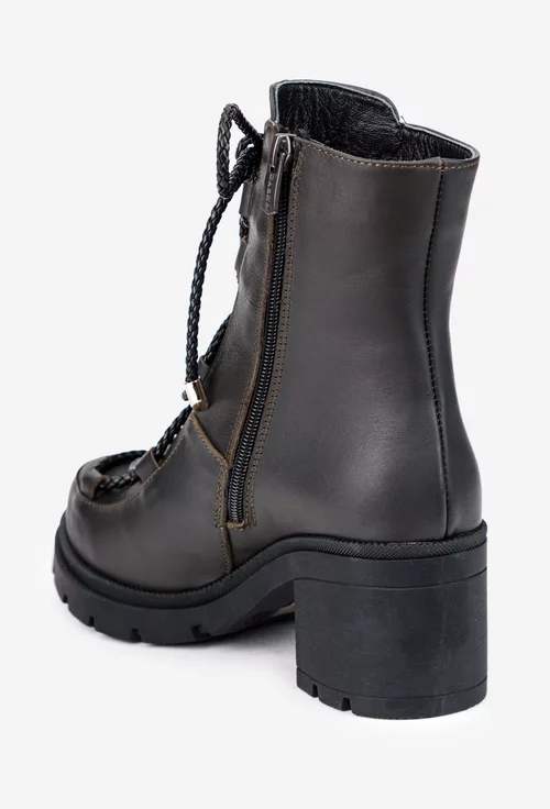 Botine dama kaki din piele naturala