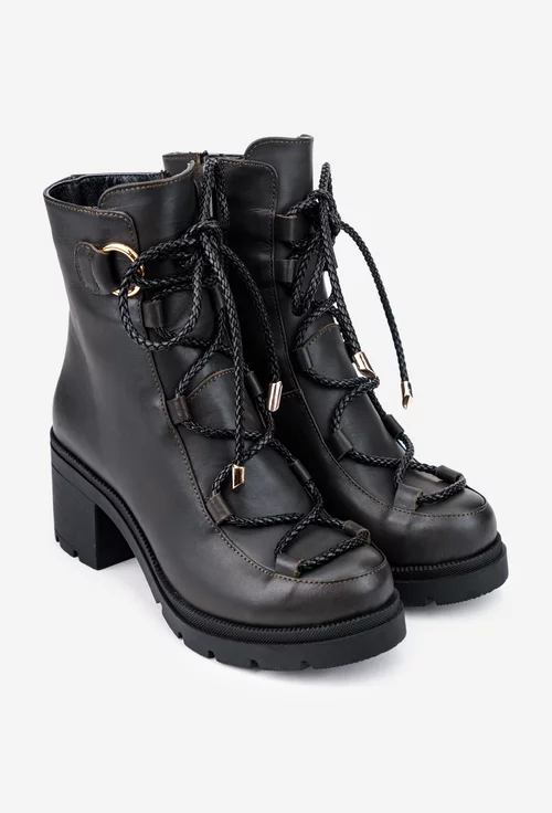 Botine dama kaki din piele naturala