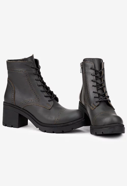 Botine dama kaki inchis din piele naturala