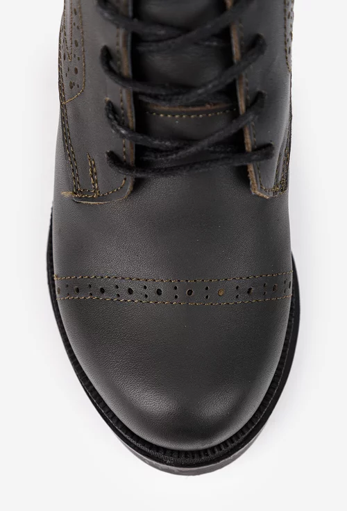 Botine dama kaki inchis din piele naturala