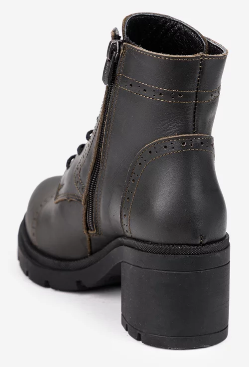 Botine dama kaki inchis din piele naturala