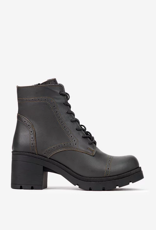 Botine dama kaki inchis din piele naturala