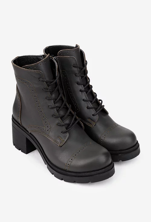 Botine dama kaki inchis din piele naturala
