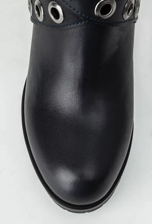 Botine dama navy din piele naturala cu barete cu tinte Tiffany