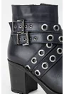 Botine dama navy din piele naturala cu barete cu tinte Tiffany