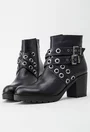 Botine dama navy din piele naturala cu barete cu tinte Tiffany