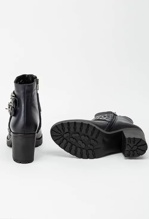 Botine dama navy din piele naturala cu barete cu tinte Tiffany