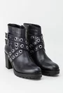 Botine dama navy din piele naturala cu barete cu tinte Tiffany