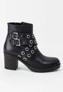 Botine dama navy din piele naturala cu barete cu tinte Tiffany