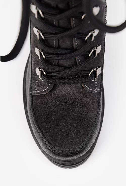 Botine dama negre cu gri din piele cu platforma