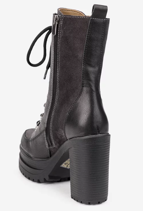 Botine dama negre cu gri din piele cu platforma