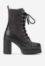 Botine dama negre cu gri din piele cu platforma