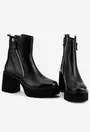 Botine dama negre din piele cu fermoar decorativ auriu