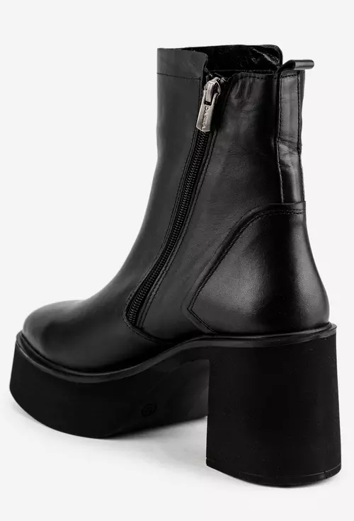 Botine dama negre din piele cu fermoar decorativ auriu