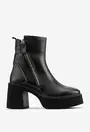 Botine dama negre din piele cu fermoar decorativ auriu