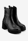 Botine dama negre din piele cu fermoar decorativ auriu
