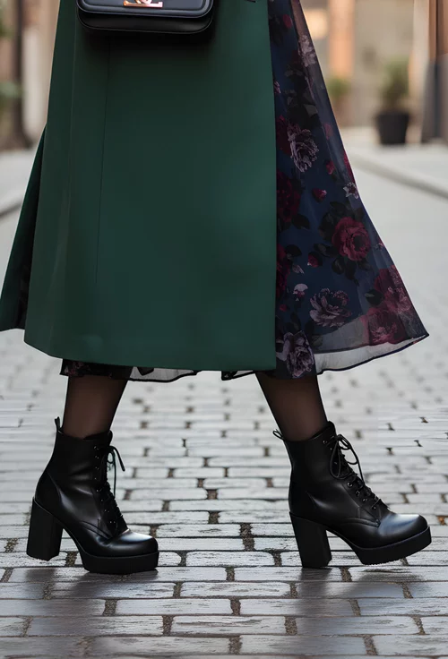 Botine dama negre din piele cu toc inalt