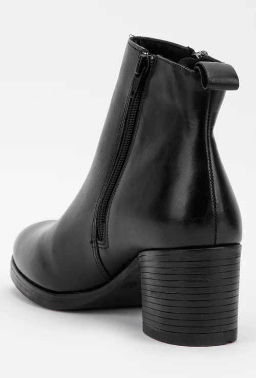 Botine dama negre din piele cu toc si fermoare laterale
