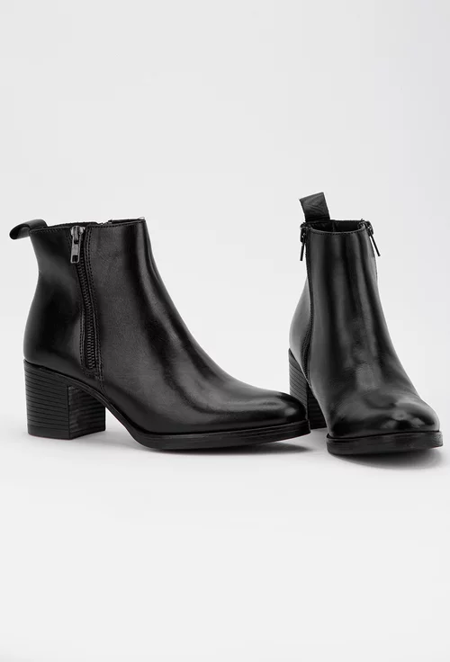 Botine dama negre din piele cu toc si fermoare laterale