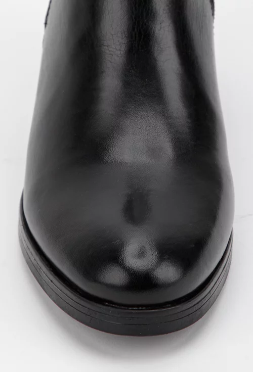 Botine dama negre din piele cu toc si fermoare laterale